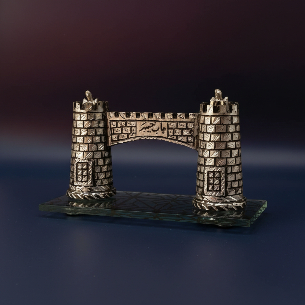 Handcrafted Brass Castle Gate Sculpture - Medieval Fortress Decor | Silver Architectural Art Piece
