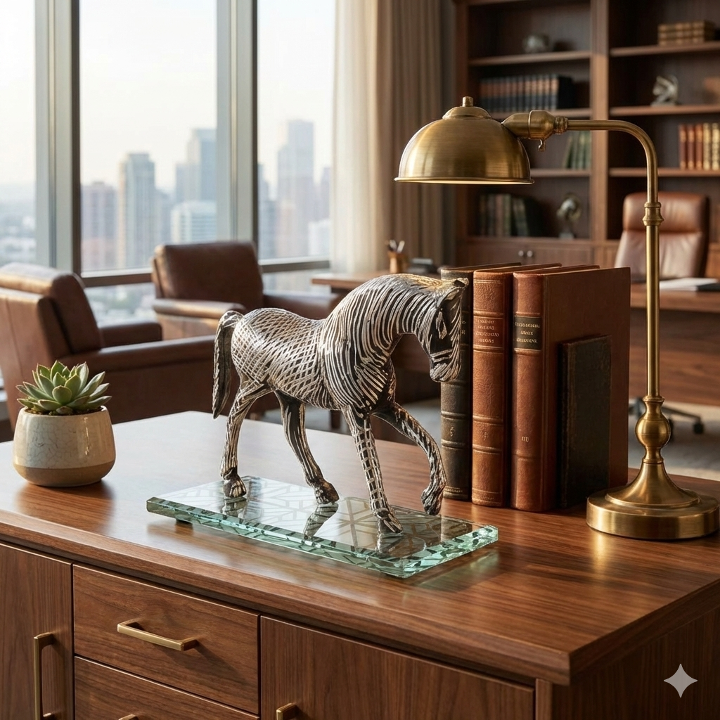 Handcrafted Brass Wire Horse Sculpture - Modern Home Decor Art Piece | Silver Decorative Statue