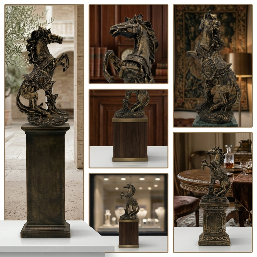 Royal Stallion – 13-Inch Ornate Gold Filigree Resin Horse Sculpture