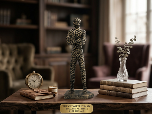 The Geometric Man – 19 inches Black & Gold Mosaic Resin Sculpture
