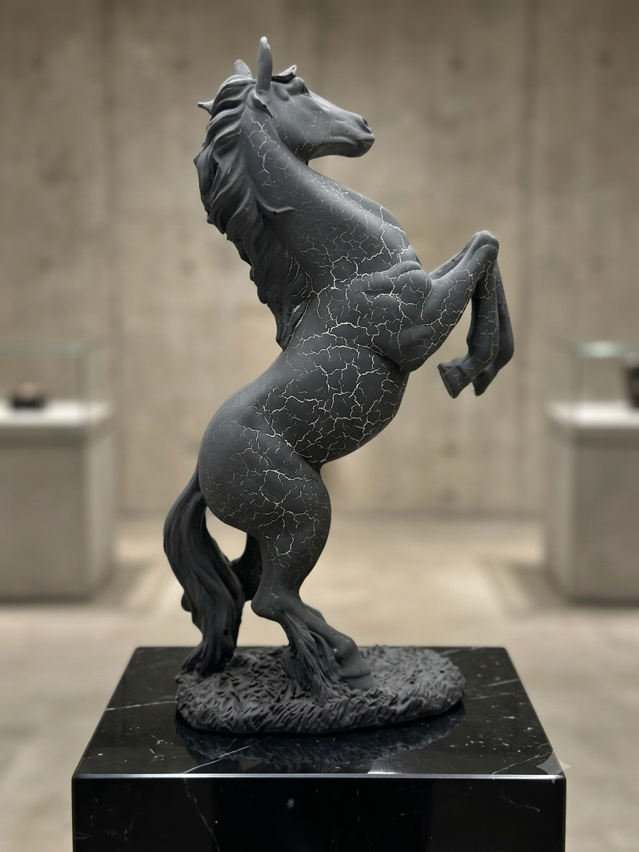 Wild Spirit – 14-Inch Crackle Resin Rearing Horse Sculpture