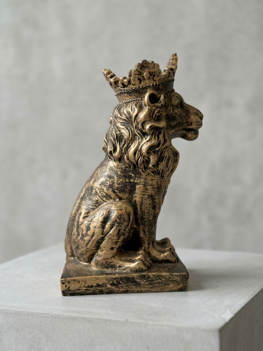 The Crowned King – 9.4-Inch Antique Bronze Lion Resin Sculpture