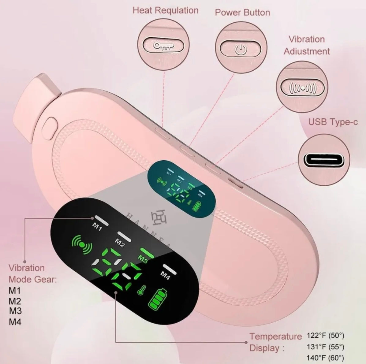 PERIOD CRAMP RELIEF BELT -Portable Menstrual Heating Pad, Heated Belly Belt for Menstrual Cramp Relief with 4 Heat Levels