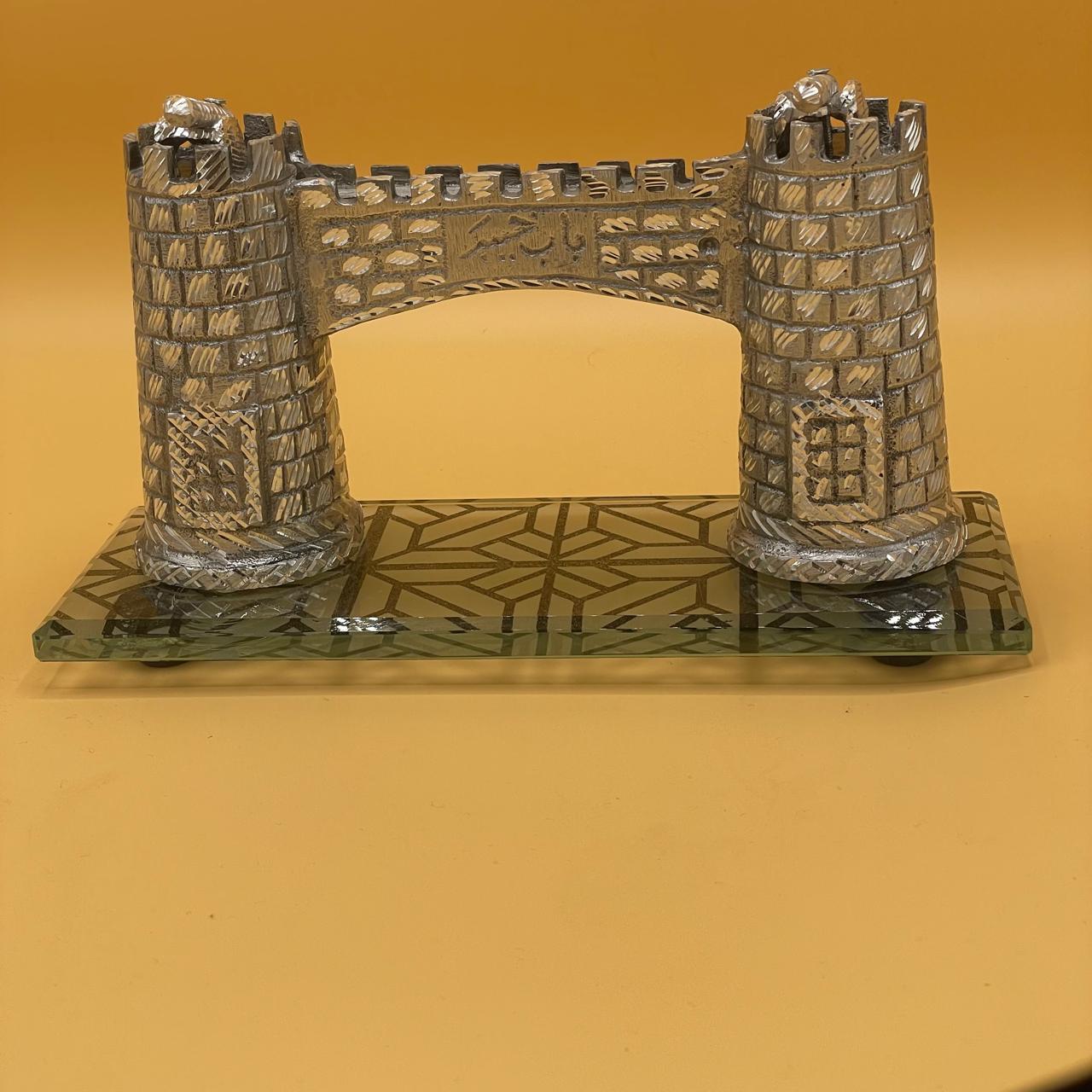 Handcrafted Brass Castle Gate Sculpture - Medieval Fortress Decor | Silver Architectural Art Piece