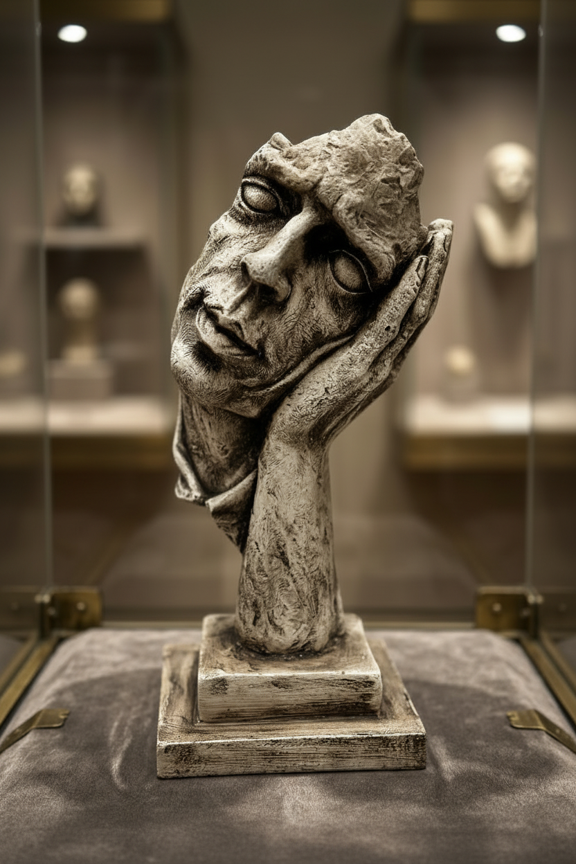 Face sculpture on pedestal