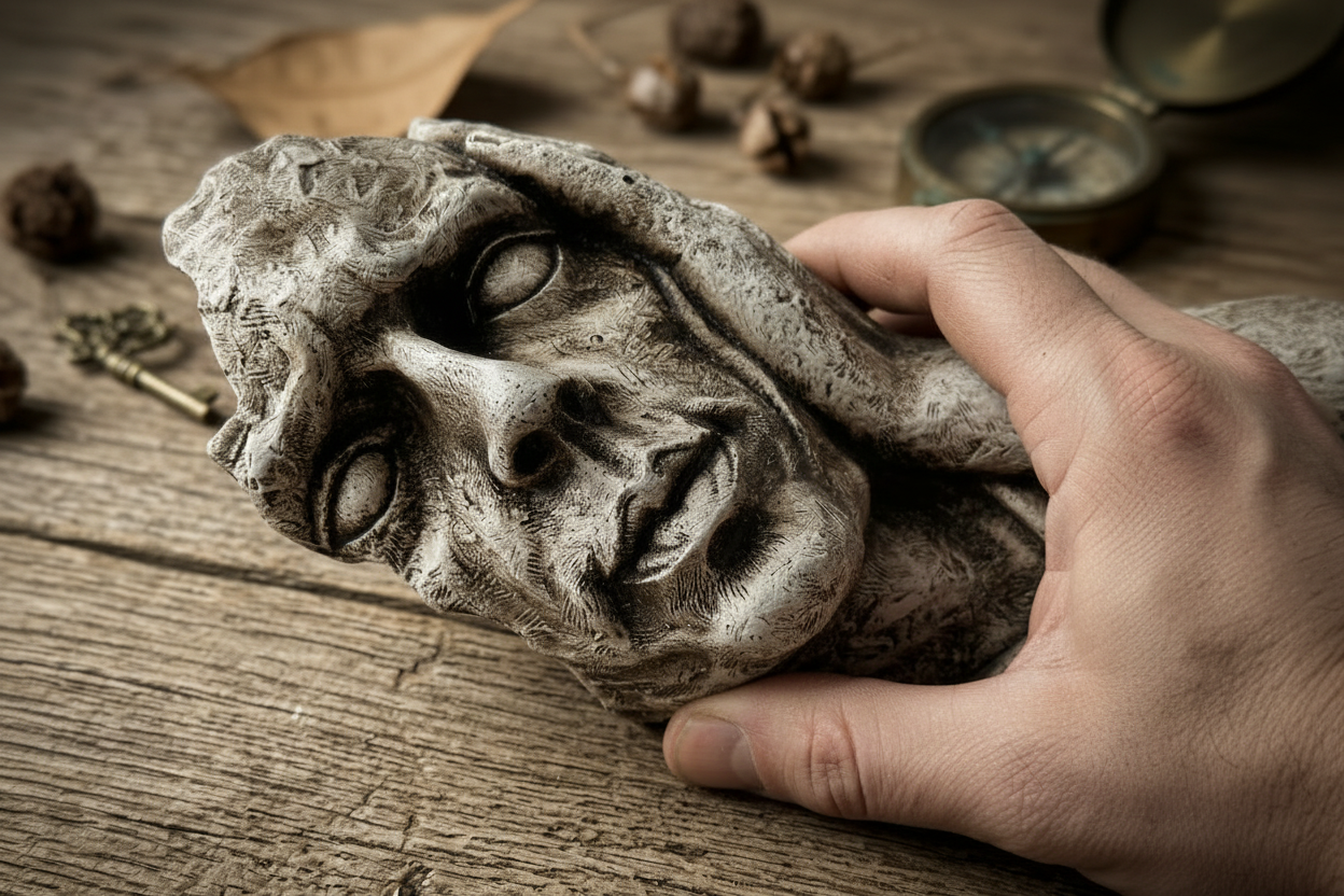Face sculpture on wood