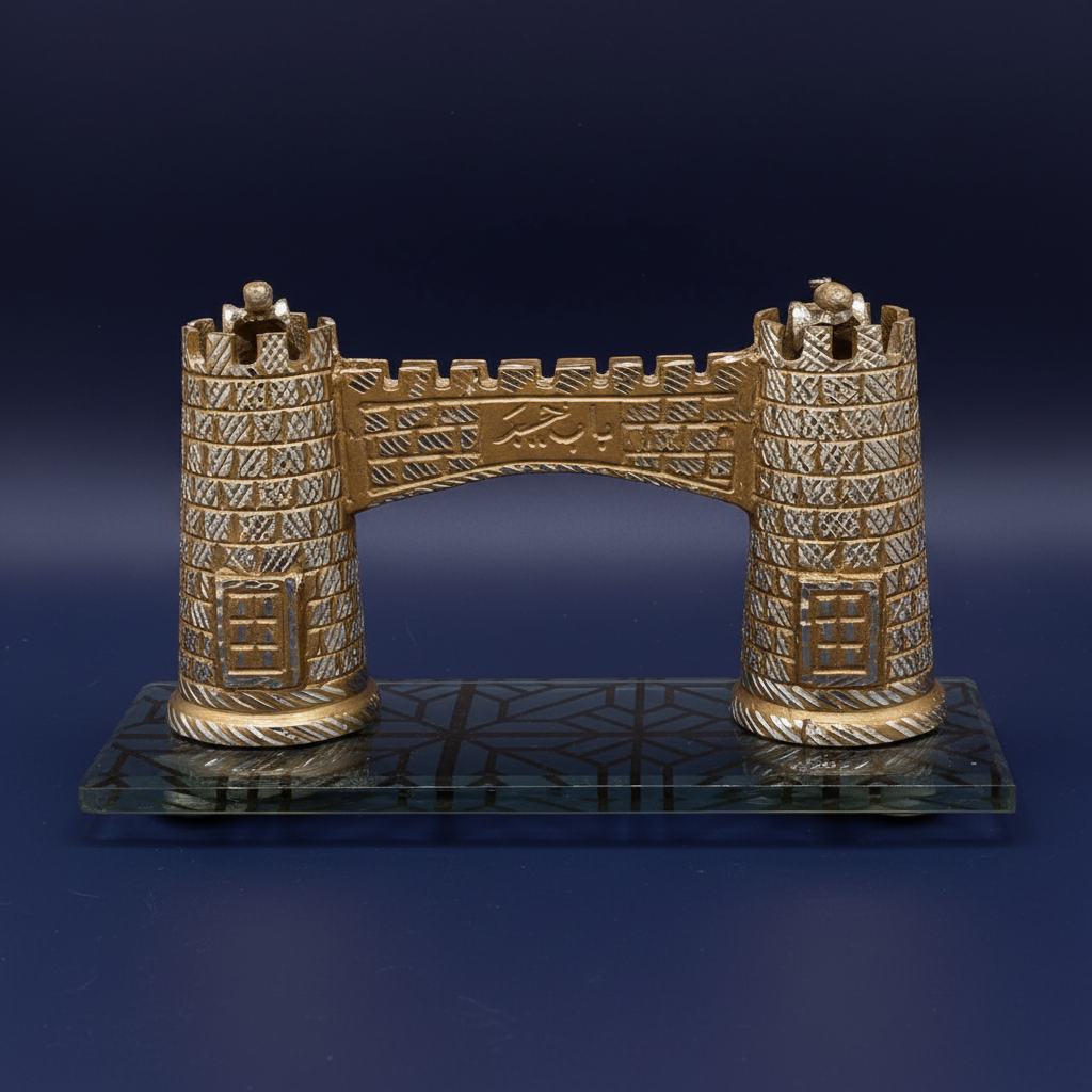 Handcrafted Brass Castle Gate Sculpture - Medieval Fortress Decor | Silver Architectural Art Piece