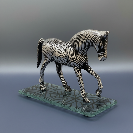 Handcrafted Brass Wire Horse Sculpture - Modern Home Decor Art Piece | Silver Decorative Statue