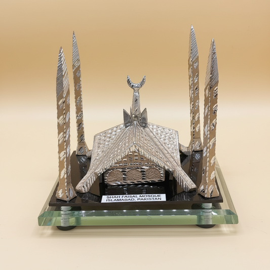 Shah Faisal Mosque Brass Sculpture - Islamic Home Decor | Handcrafted Silver Mosque Replica Art Piece